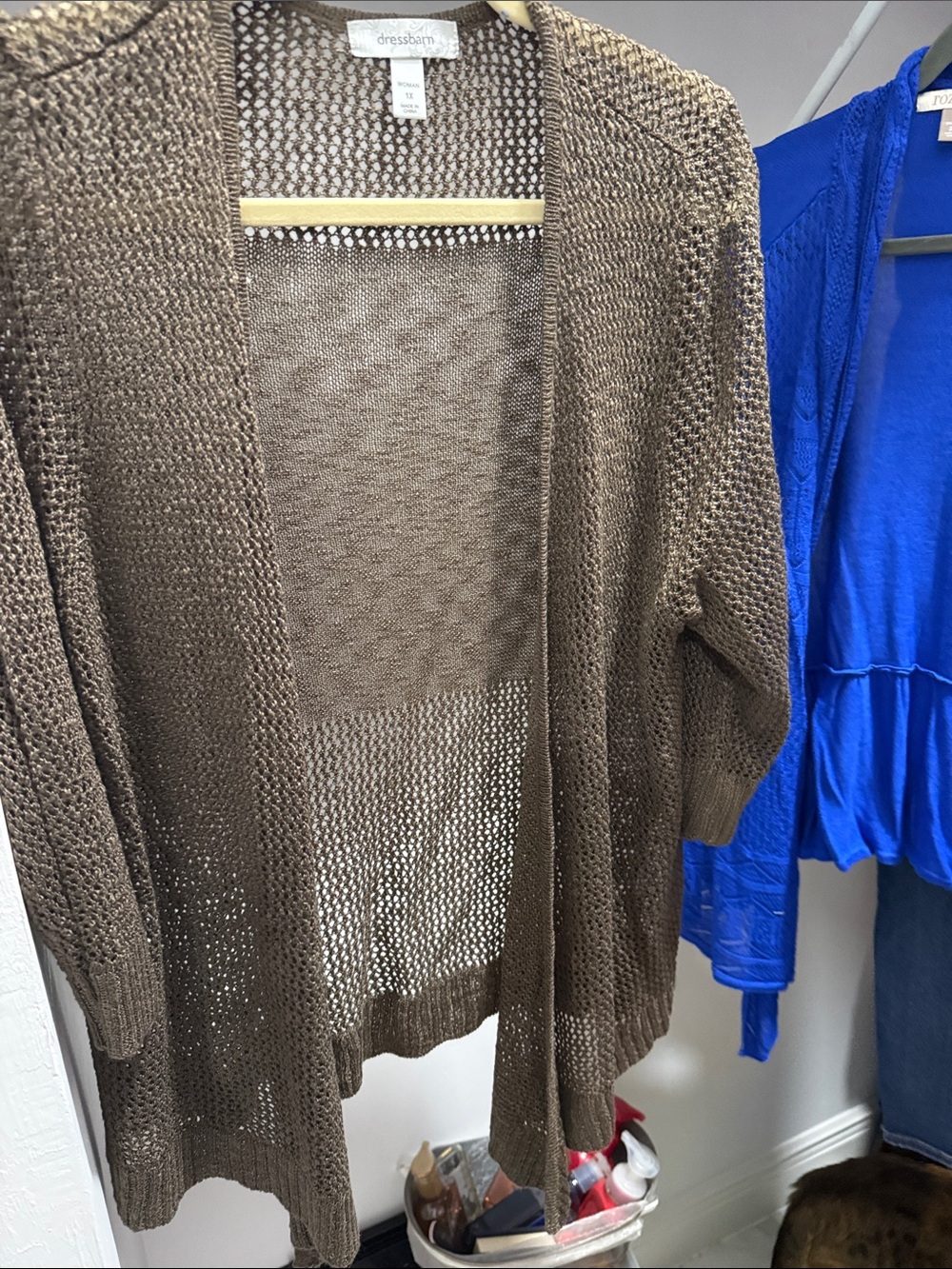 dressbarn Open-Weave Taupe/Brown Women's Cardigan
Roz & Ali open weave Royal blu